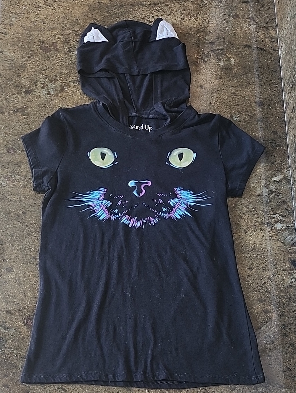 Wound Up Black Cat Hooded Pet-Themed Tee - Size Juniors Small (3-5)